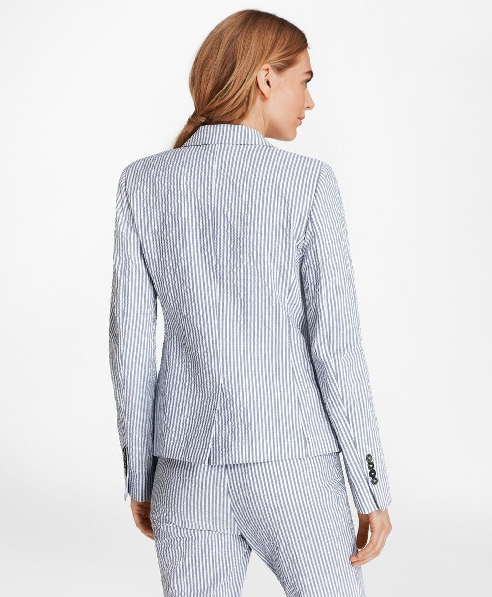 Petite Striped Stretch Cotton Seersucker Jacket