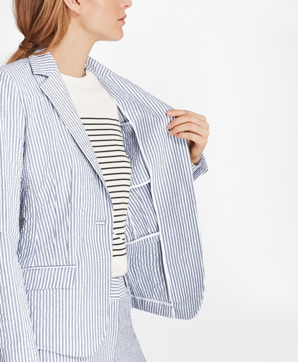 Petite Striped Stretch Cotton Seersucker Jacket