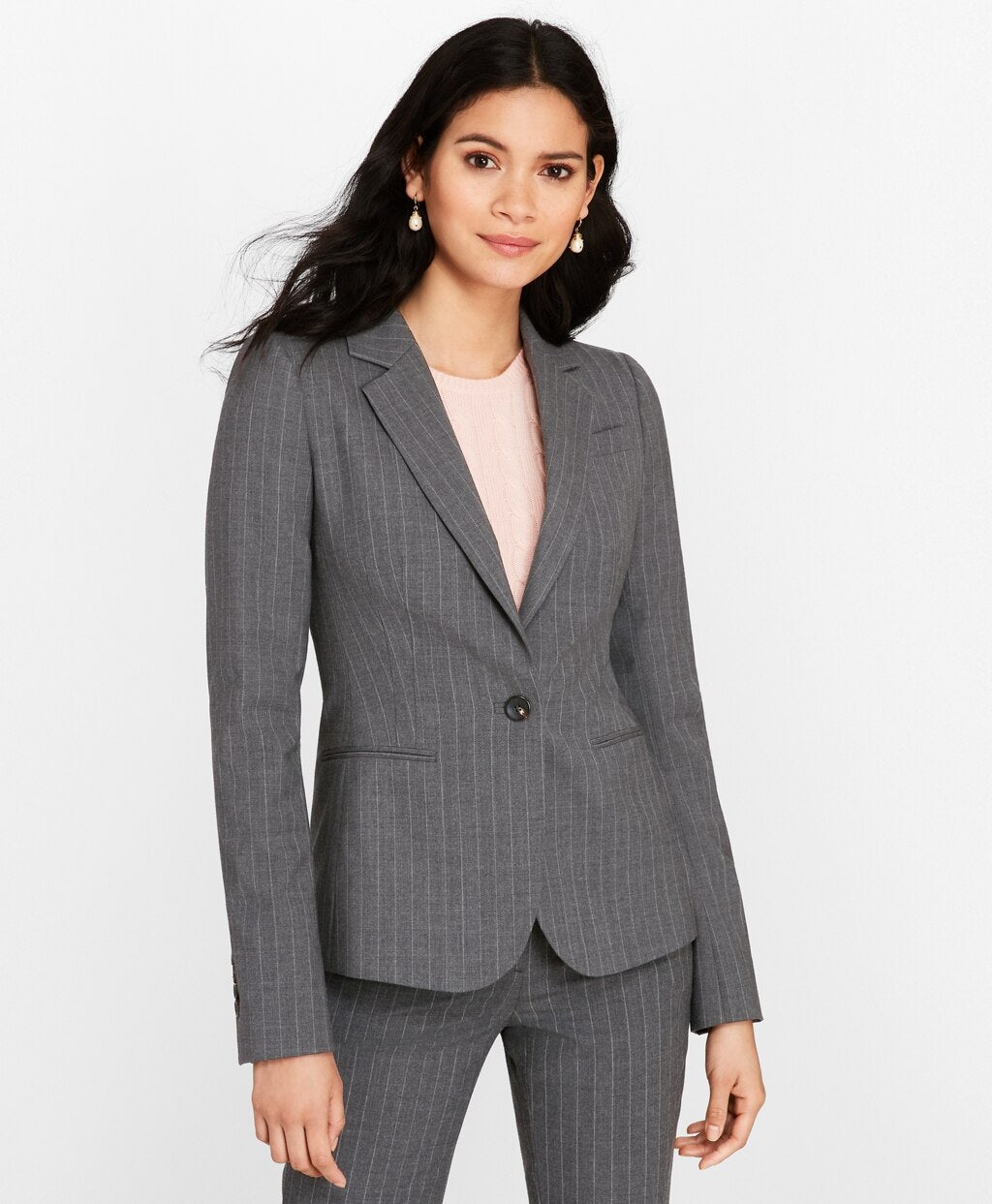 Petite Pinstripe Stretch Wool Jacket