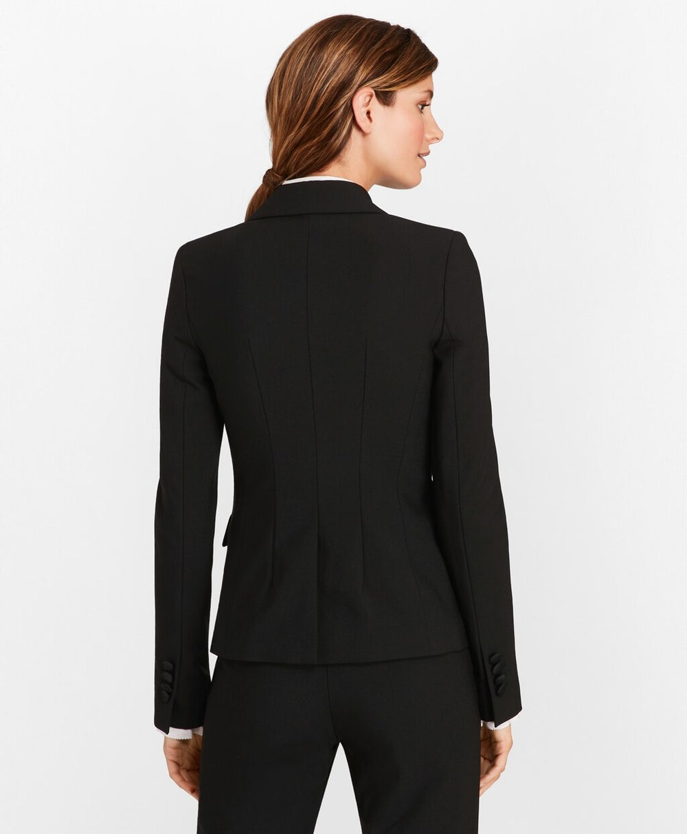 Petite Stretch-Wool Crepe Double-Breasted Tuxedo Jacket