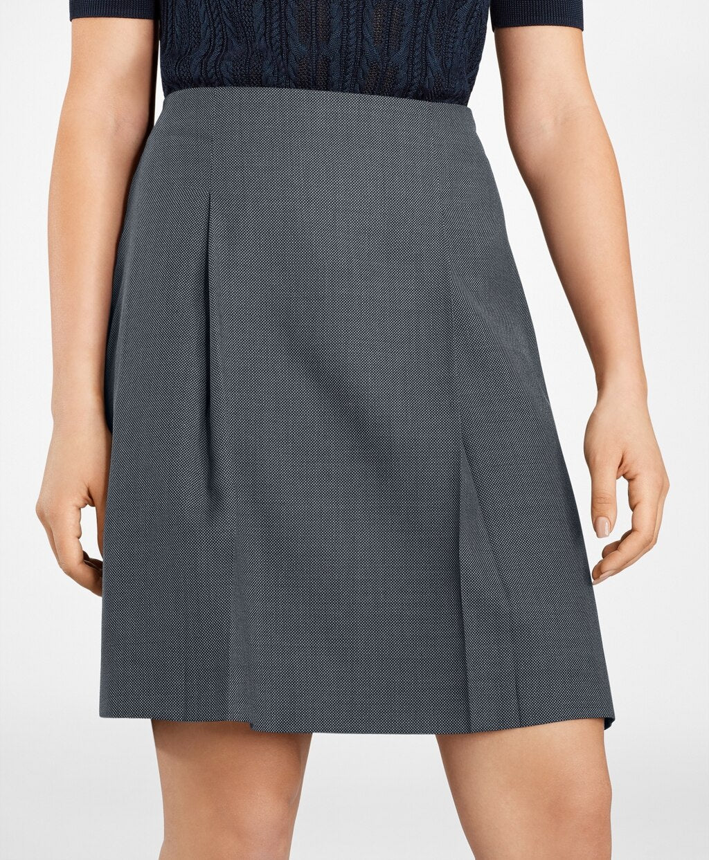 Petite Bird's-Eye Stretch-Wool Pleated Skirt