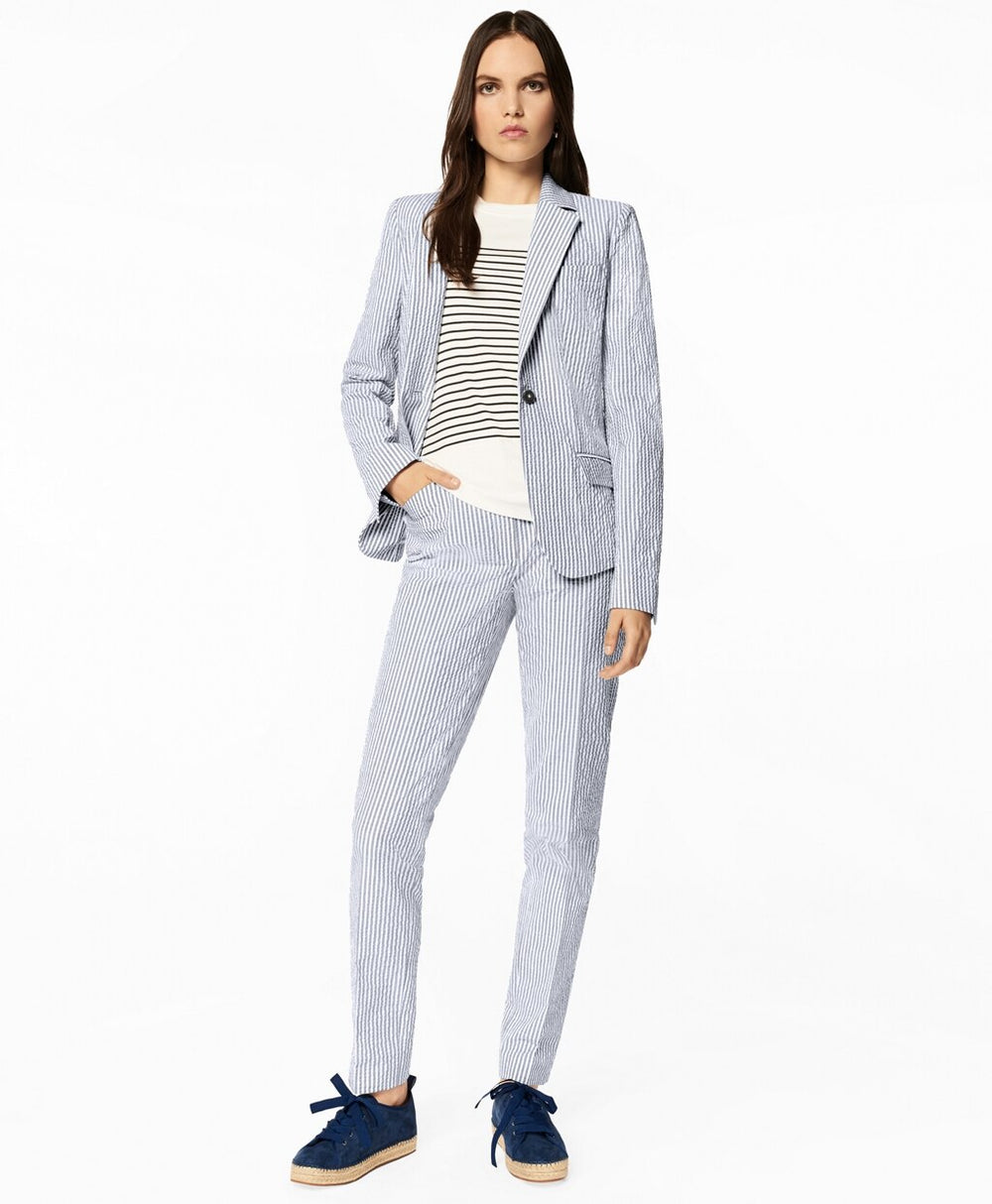 Petite Striped Stretch Cotton Seersucker Pants