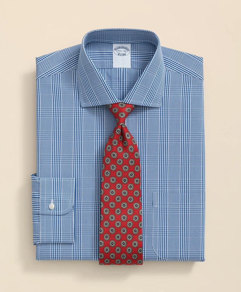 English Spread Collar Glen Plaid Dress Shirt Pure Supima® Cotton Regular-Finish