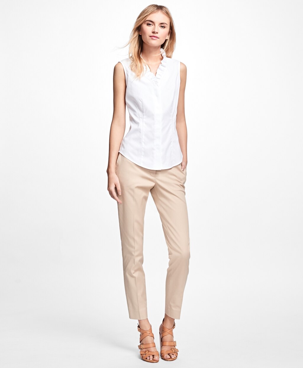 Petite Non-Iron Sleeveless Ruffled Blouse