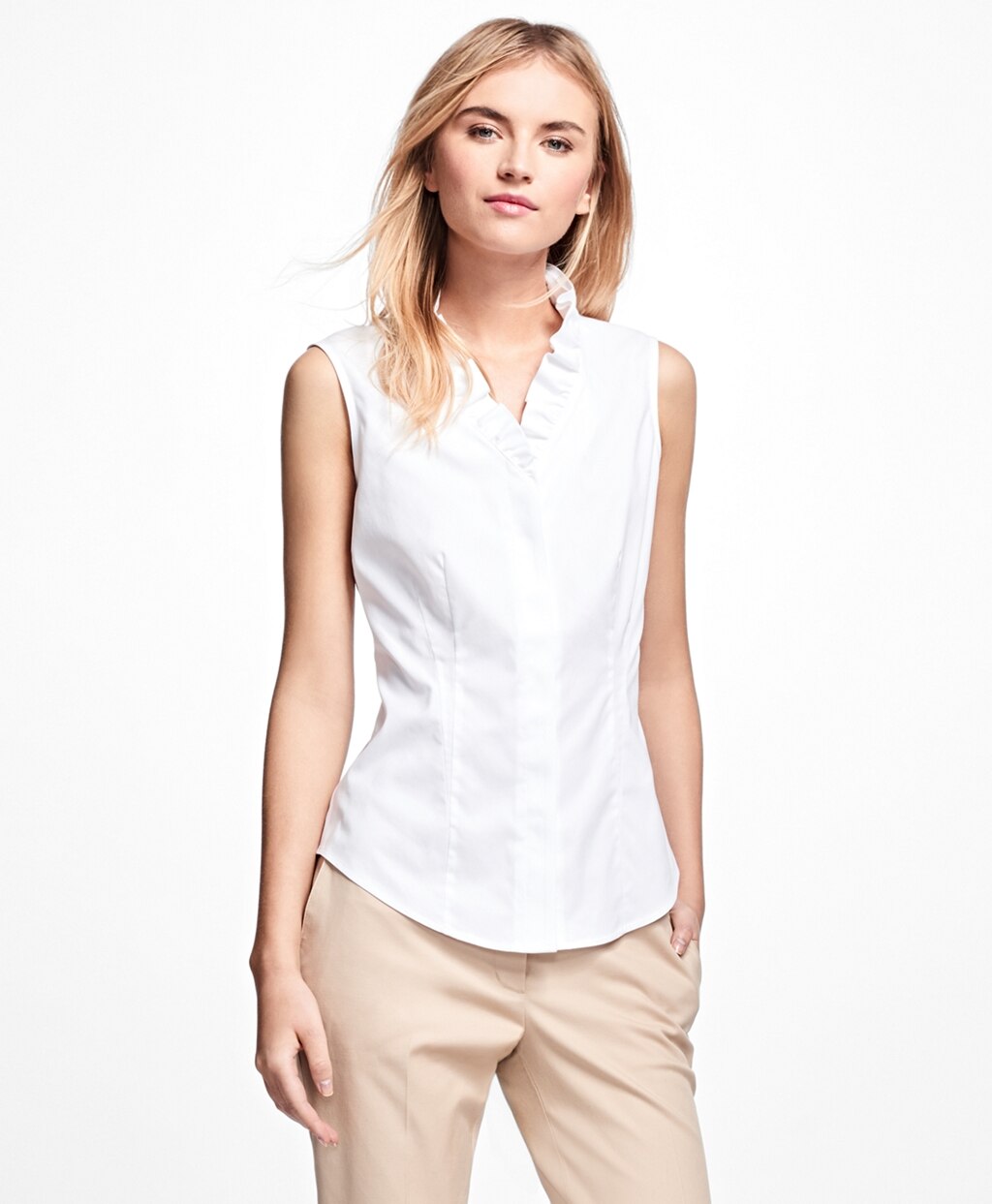 Petite Non-Iron Sleeveless Ruffled Blouse