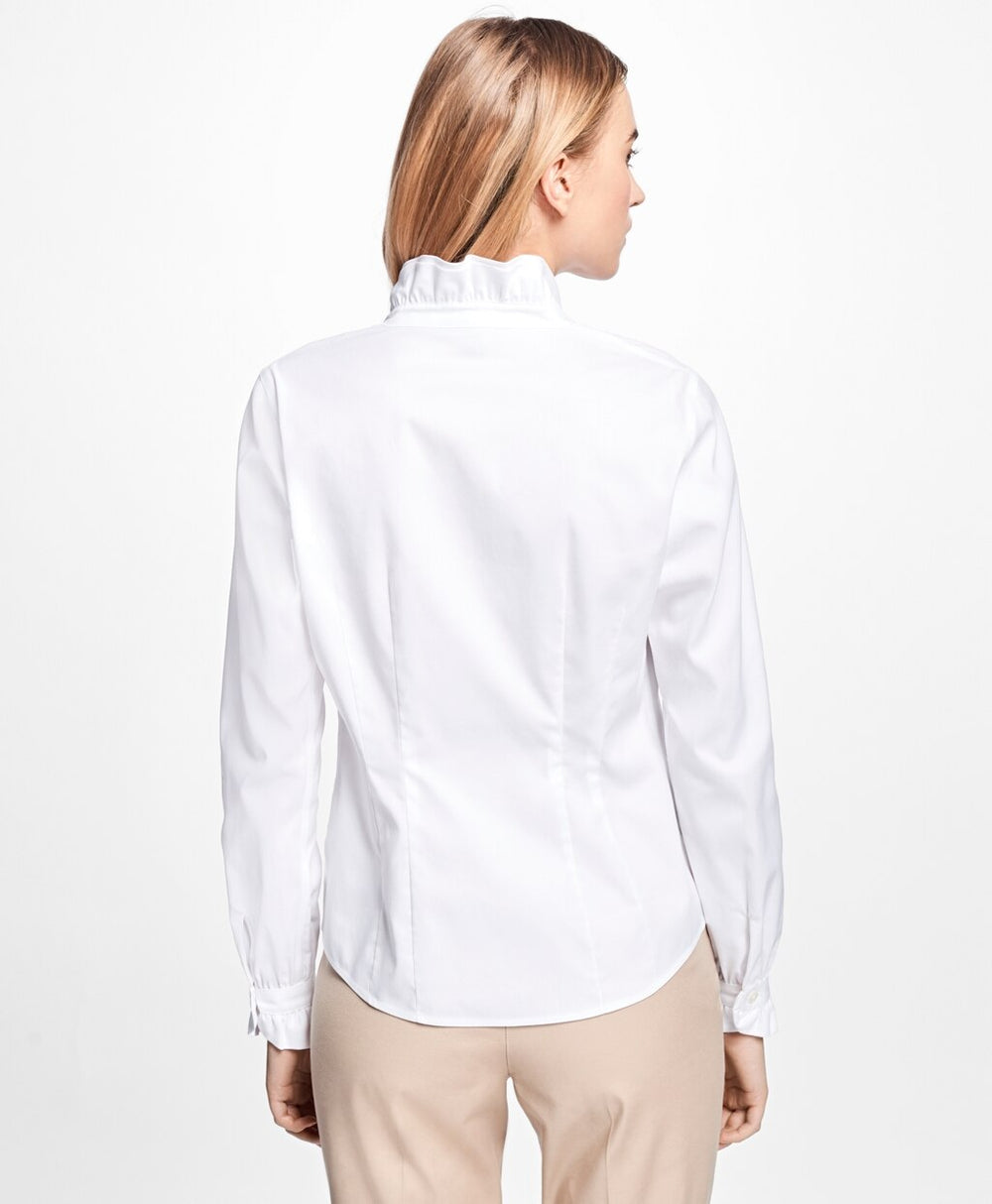 Petite Non-Iron Ruffle Pinpoint Oxford Dress Shirt