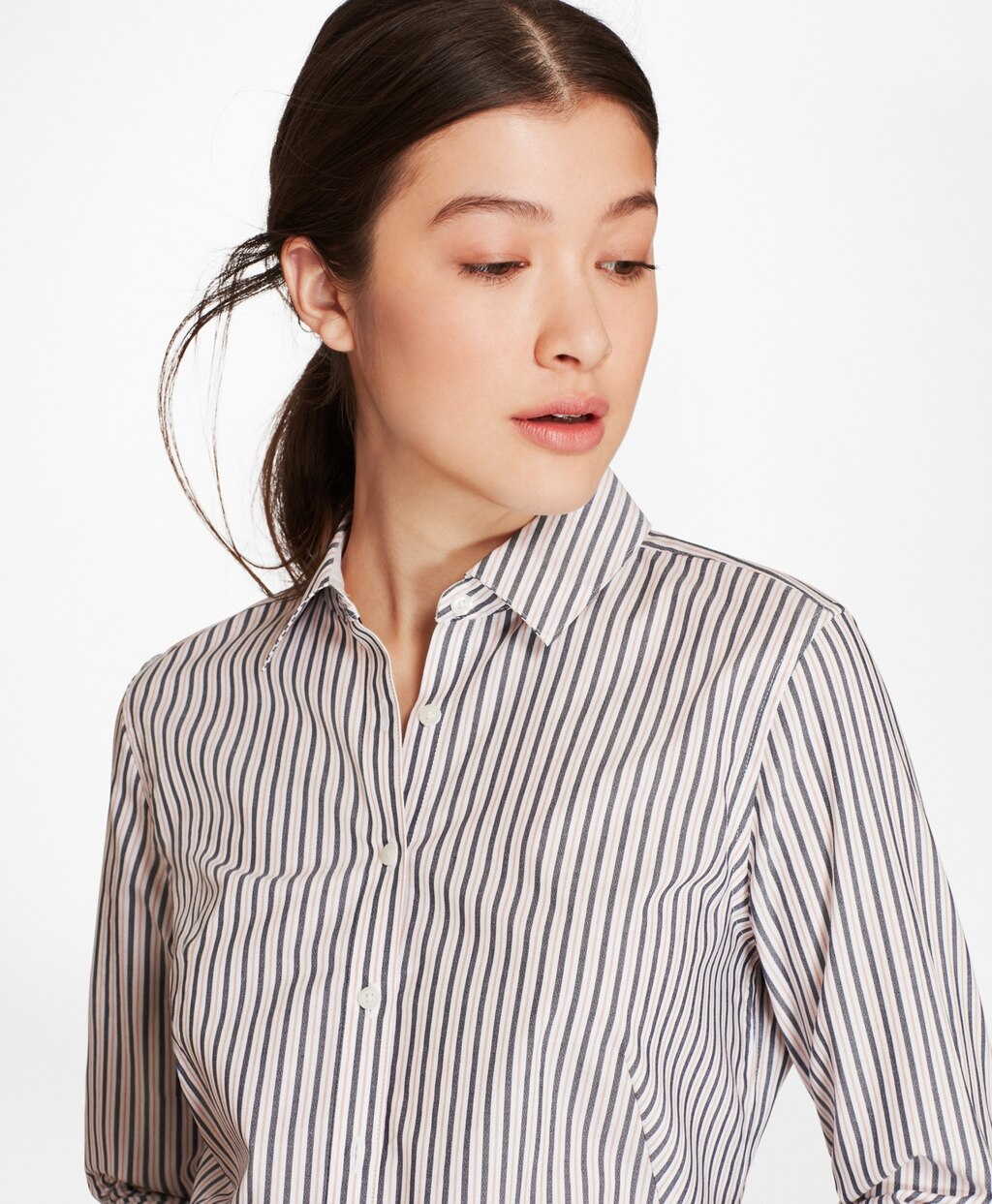 Petite Striped Cotton Dobby Fitted Shirt