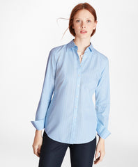 Petite Non-Iron Wide-Striped Stretch-Cotton Poplin Fitted Shirt