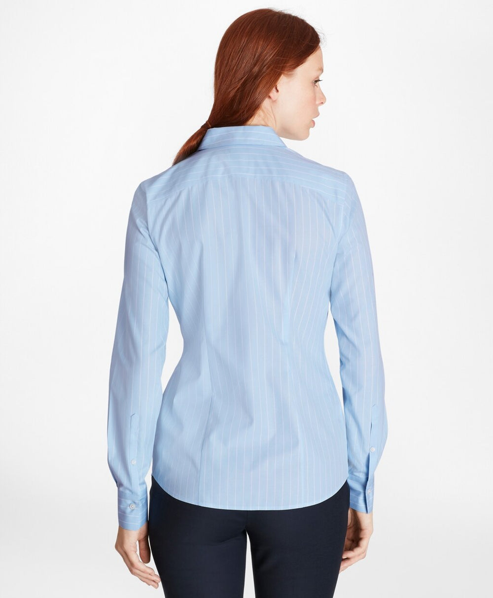 Petite Non-Iron Wide-Striped Stretch-Cotton Poplin Fitted Shirt