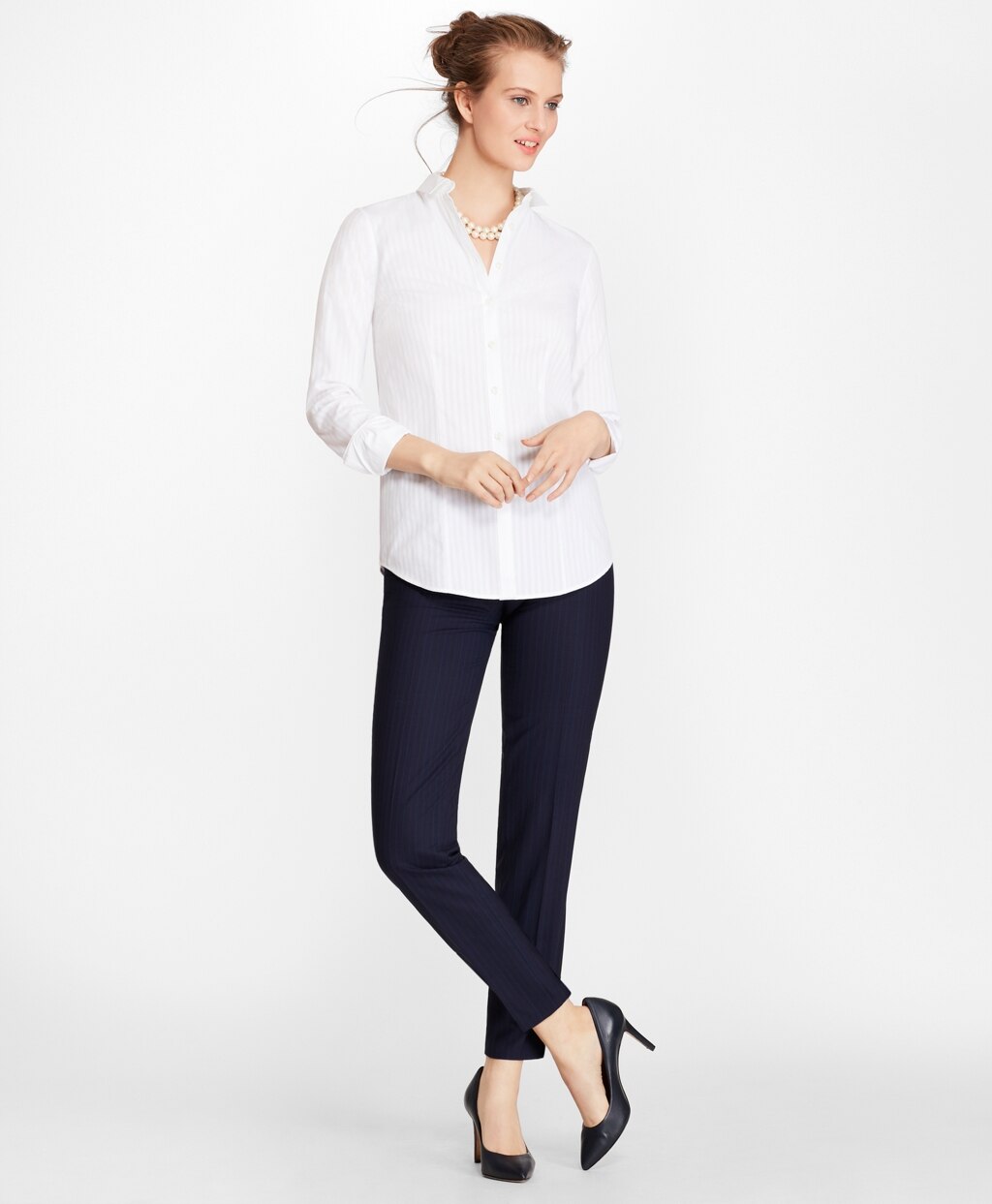 Petite Tailored-Fit Diamond-Stripe Dobby Cotton Shirt