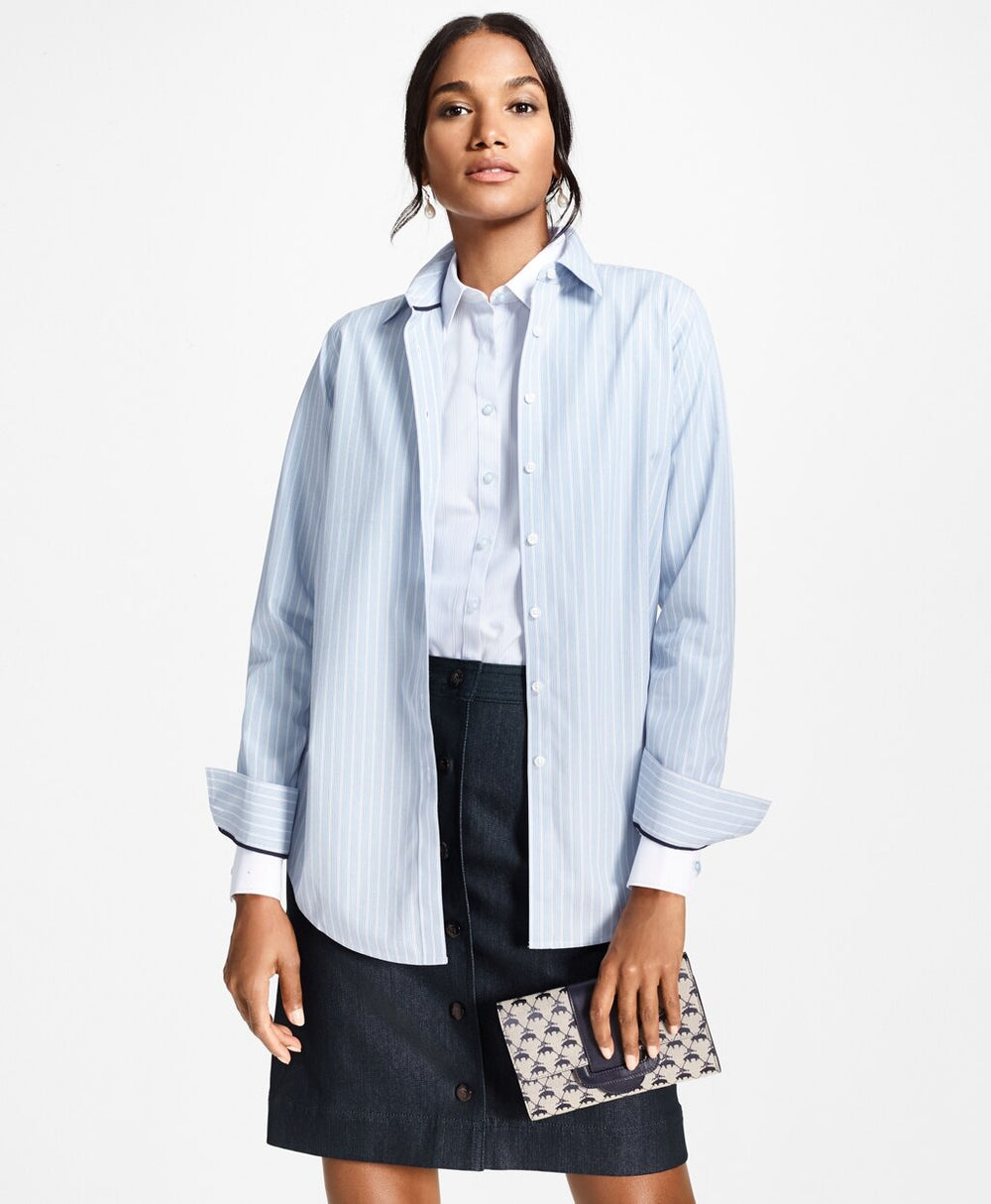 Petite Non-Iron Striped Supima® Cotton Stretch Poplin Fitted Shirt
