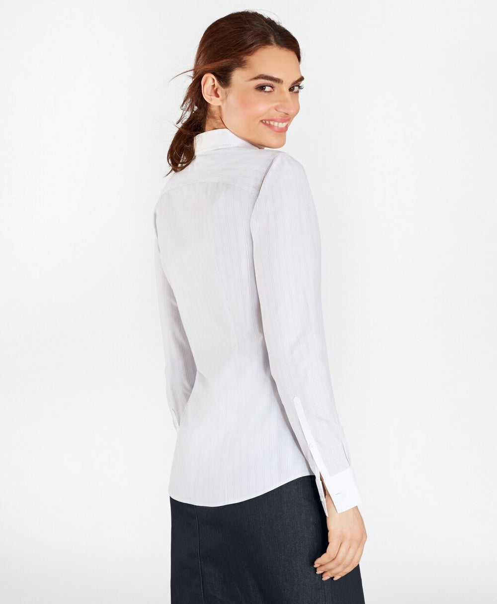 Petite Non-Iron Striped Supima® Cotton Stretch Poplin Fitted Shirt
