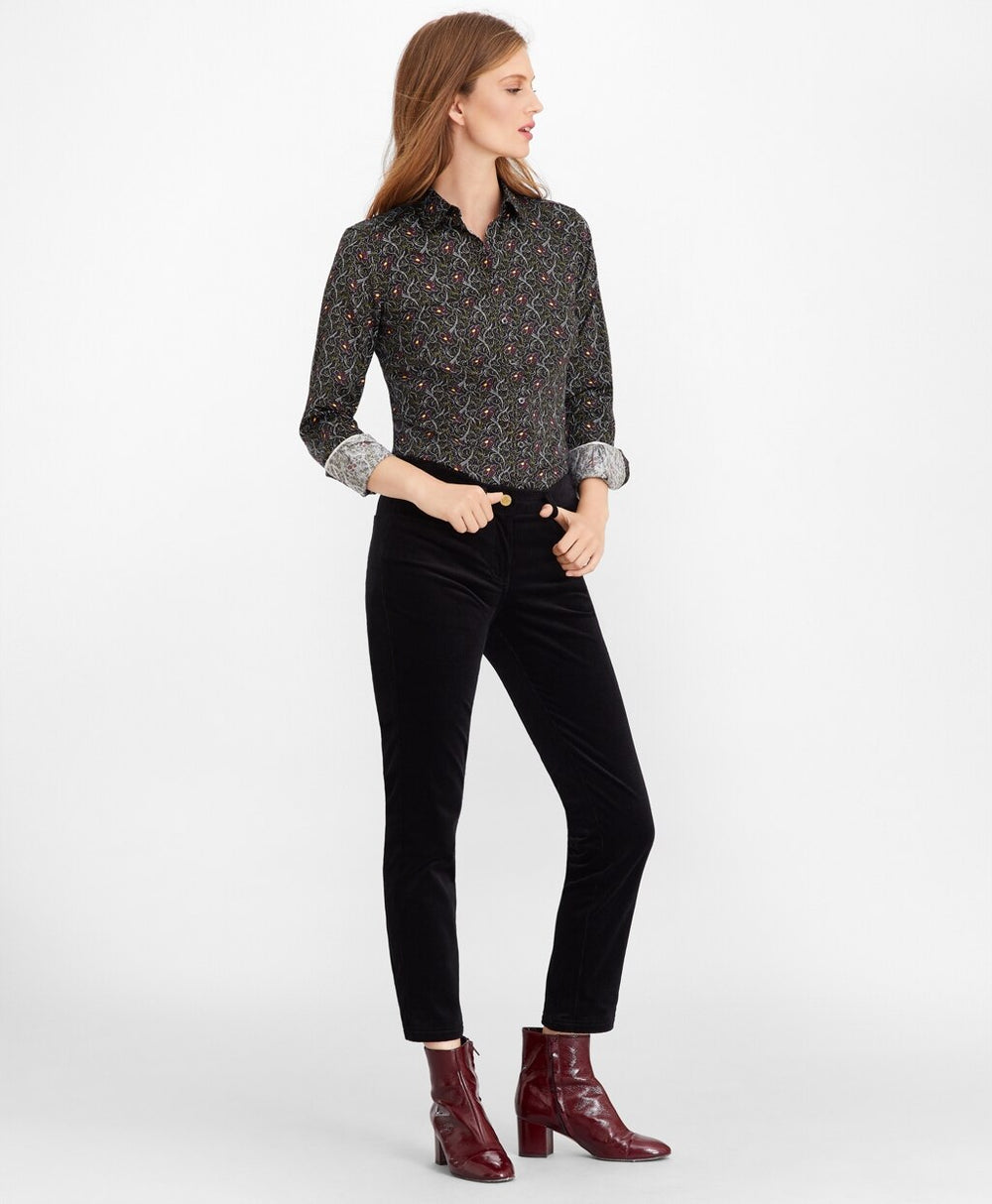 Petite Violet-Print Cotton Sateen Fitted Shirt