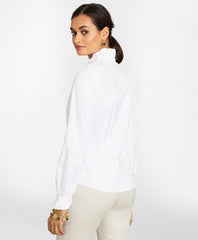 Petite Non-Iron Stretch Supima® Cotton Ruffle Pinpoint Oxford Dress Shirt