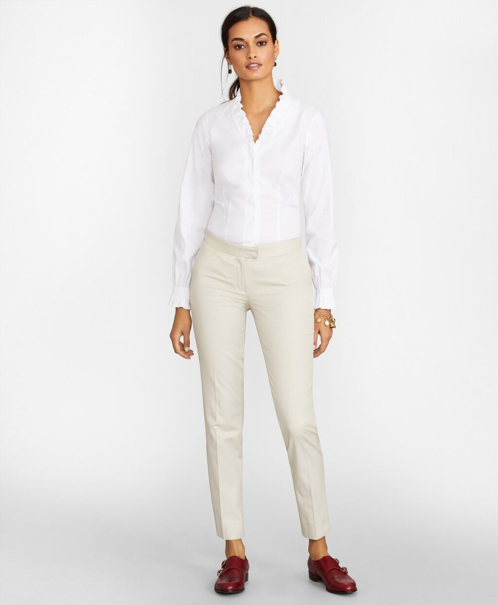 Petite Non-Iron Stretch Supima® Cotton Ruffle Pinpoint Oxford Dress Shirt