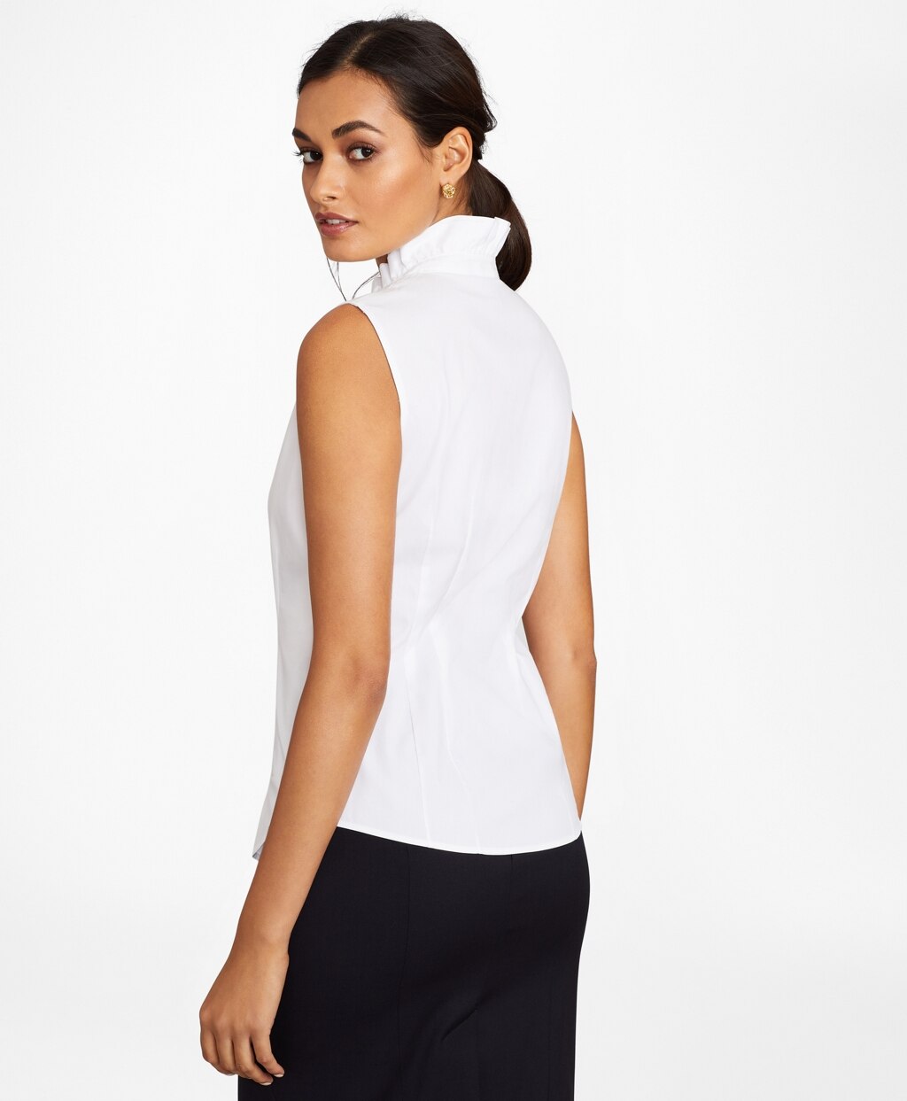 Petite Non-Iron Stretch Supima® Cotton Sleeveless Ruffled Blouse