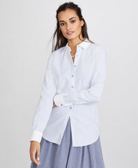 Petite Non-Iron Striped Supima® Cotton Dobby Contrast-Collar Fitted Shirt