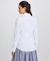 Petite Non-Iron Striped Supima® Cotton Dobby Contrast-Collar Fitted Shirt
