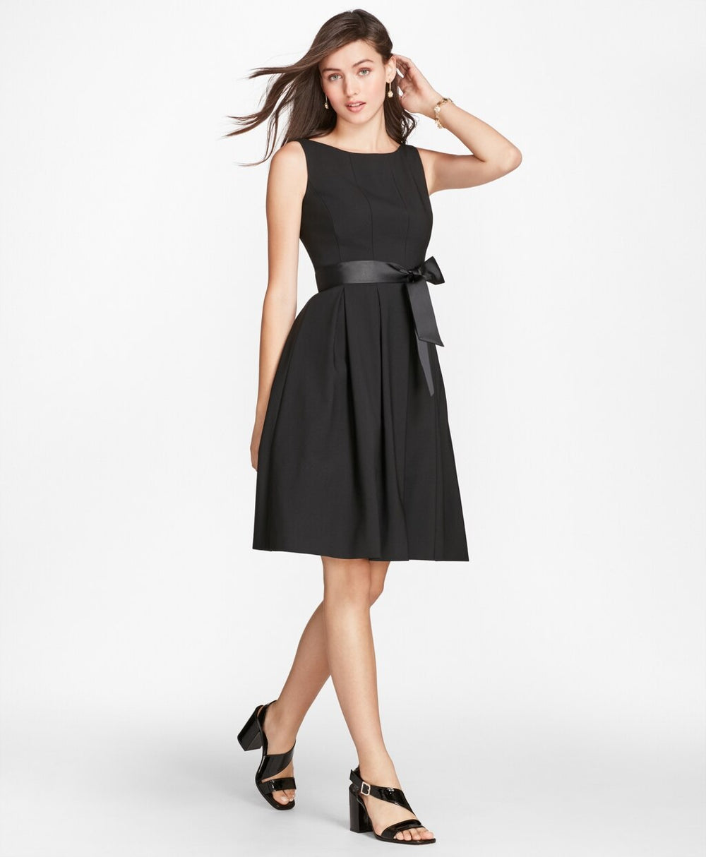 Petite Stretch Wool Crepe Flared Tuxedo Dress