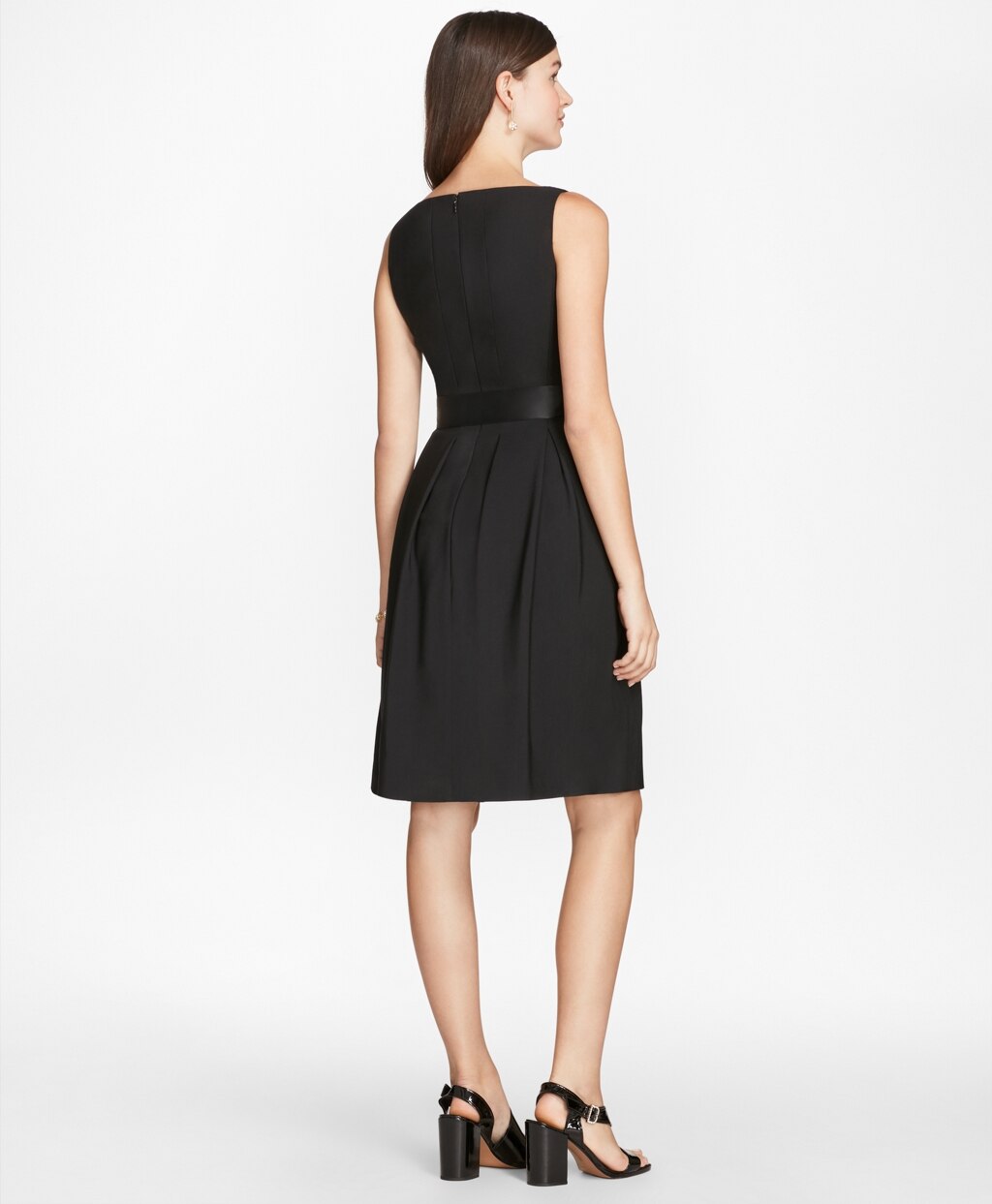 Petite Stretch Wool Crepe Flared Tuxedo Dress