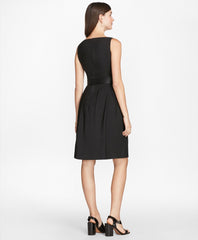 Petite Stretch Wool Crepe Flared Tuxedo Dress