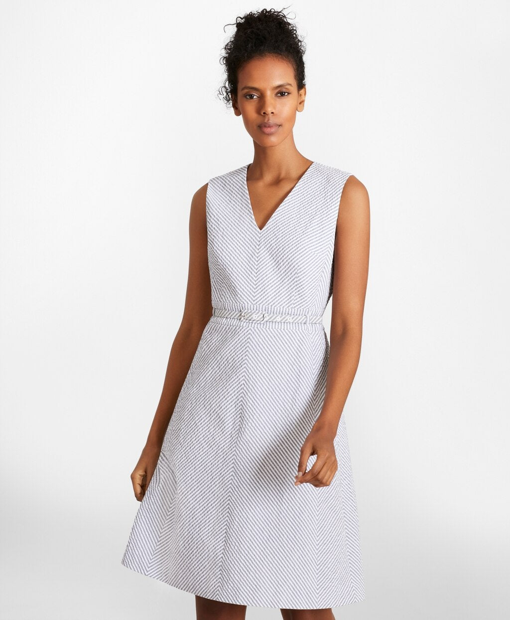 Petite Striped Stretch Cotton Seersucker Dress