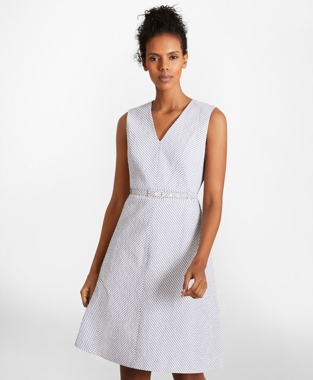 Petite Striped Stretch Cotton Seersucker Dress