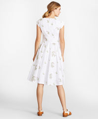 Petite Floral-Embroidered Plaid Jacquard Cotton Dress