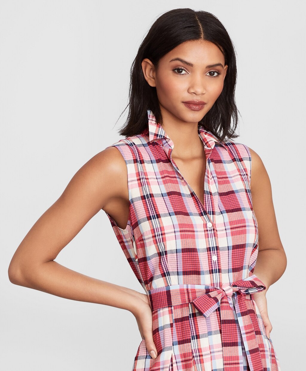 Petite Madras Cotton Shirt Dress