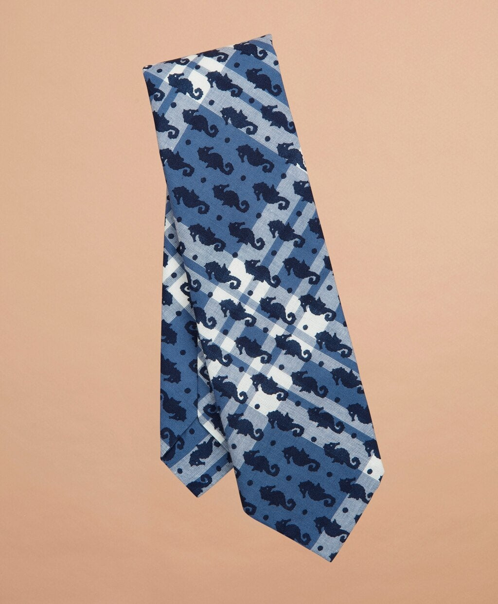 Seahorse-Print Madras Tie