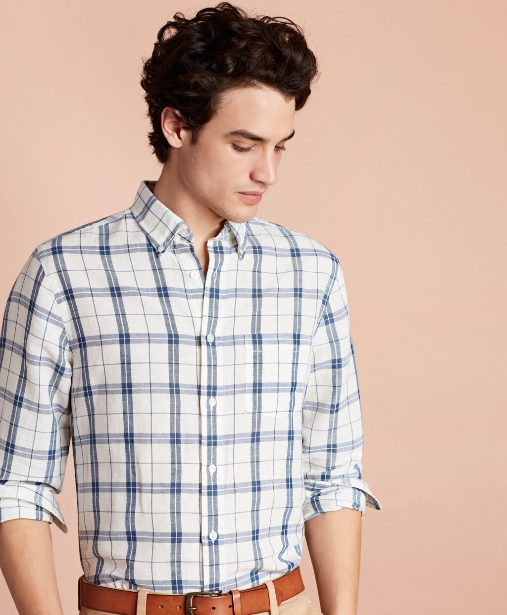 Plaid Linen-Blend Sport Shirt