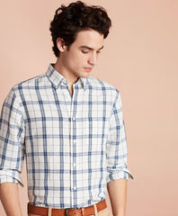Plaid Linen-Blend Sport Shirt