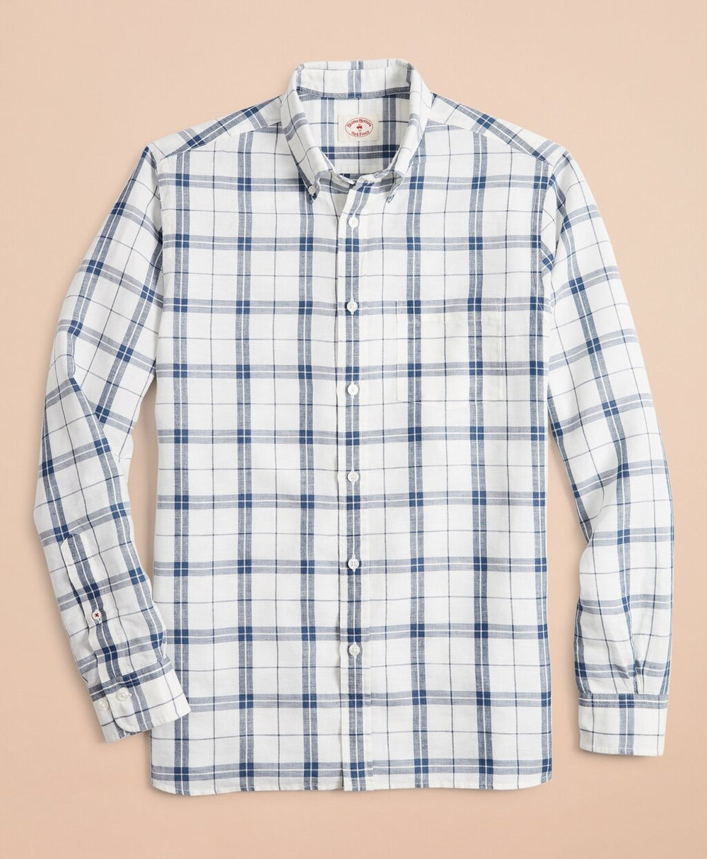 Plaid Linen-Blend Sport Shirt