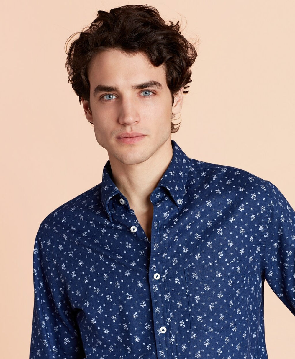Floral Linen-Blend Sport Shirt