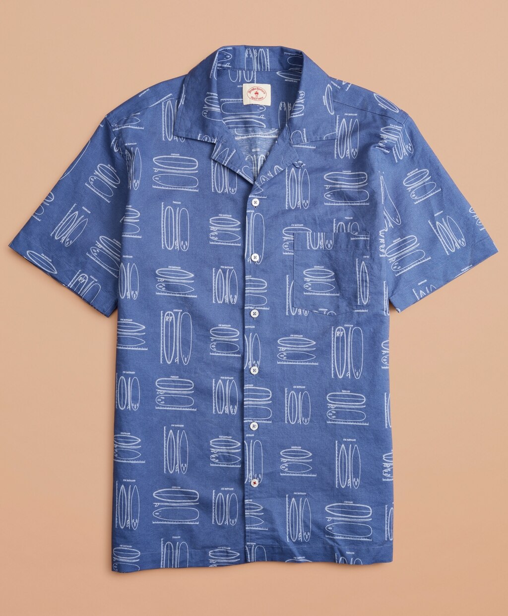 Surfboard-Print Linen-Cotton Camp Collar Short-Sleeve Shirt