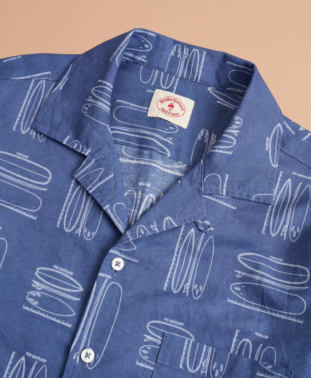 Surfboard-Print Linen-Cotton Camp Collar Short-Sleeve Shirt