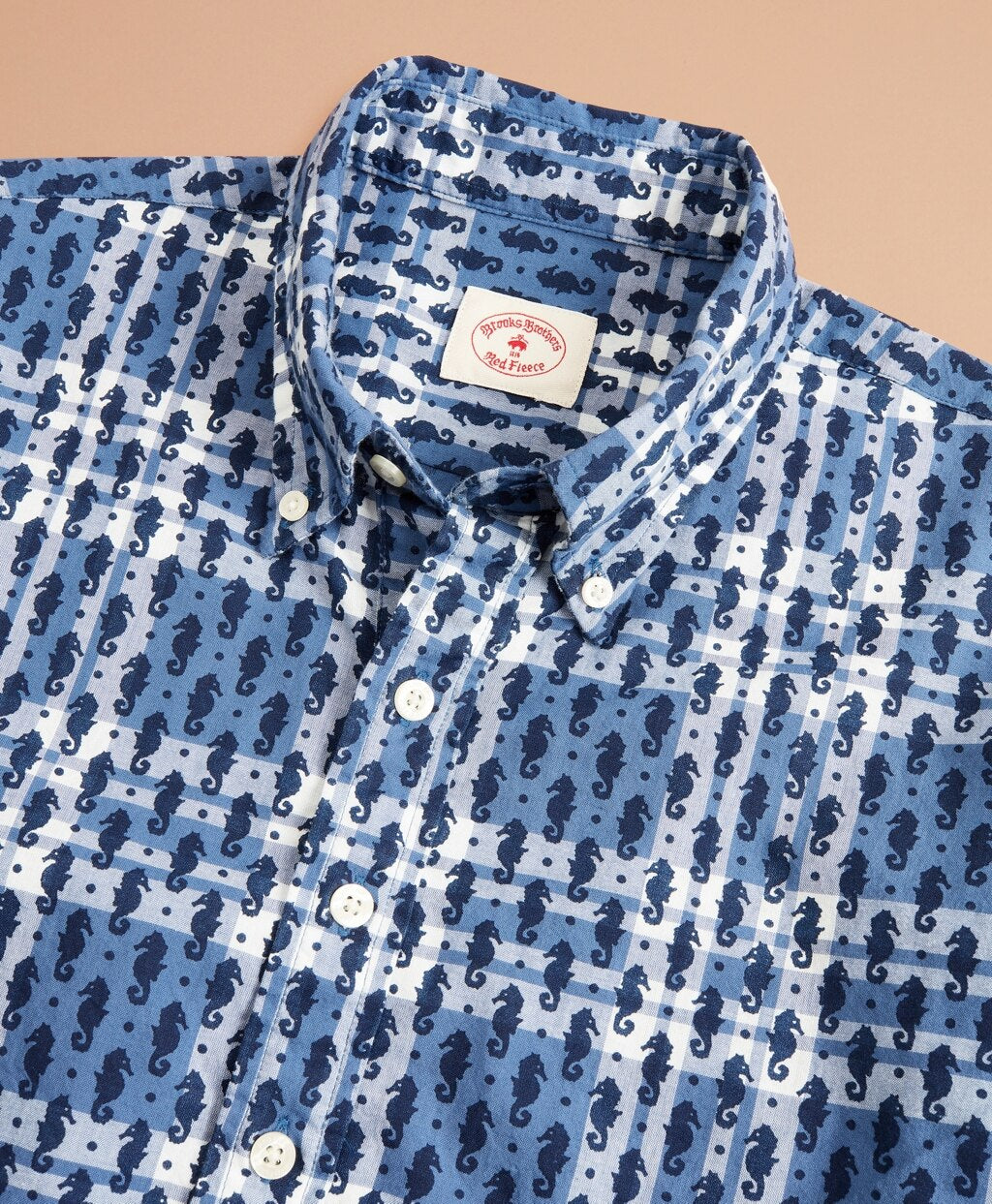 Seahorse-Print Madras Popover Shirt Short-Sleeve