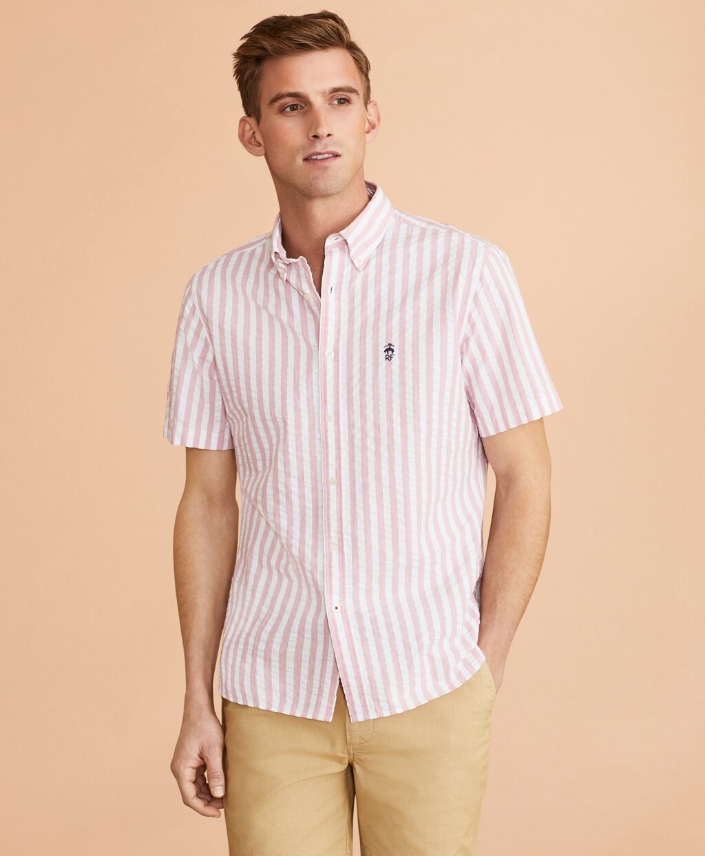 Broad Striped Seersucker Short-Sleeve Shirt