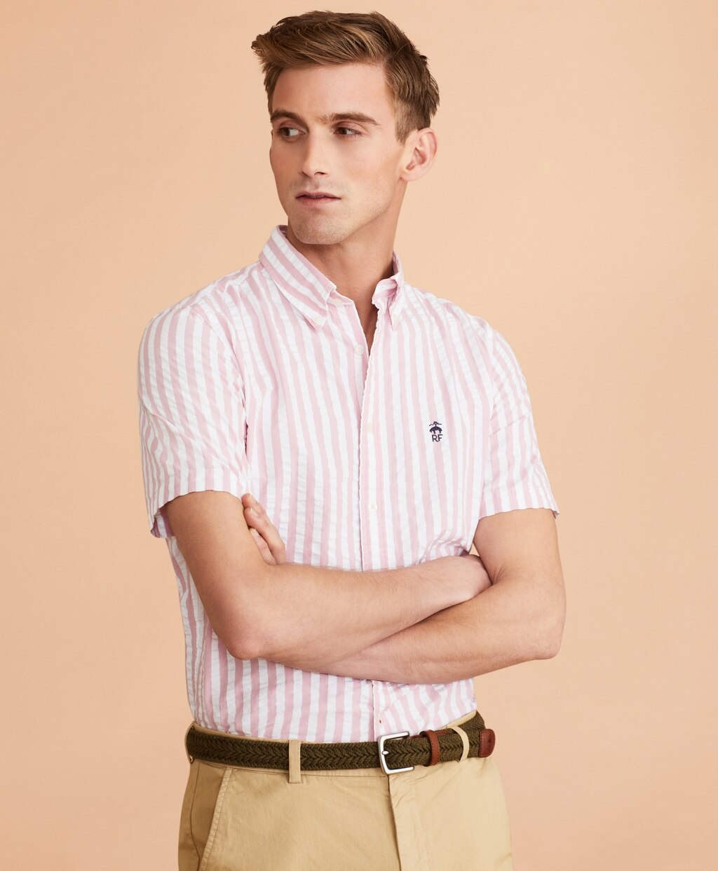 Broad Striped Seersucker Short-Sleeve Shirt