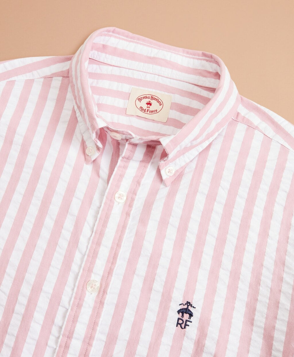 Broad Striped Seersucker Short-Sleeve Shirt