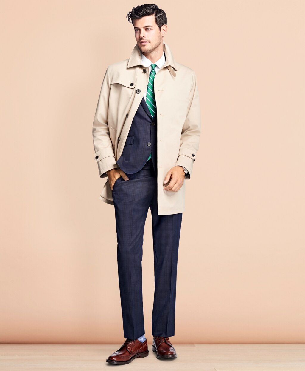 Water-Resistant Single-Breasted Trench Coat