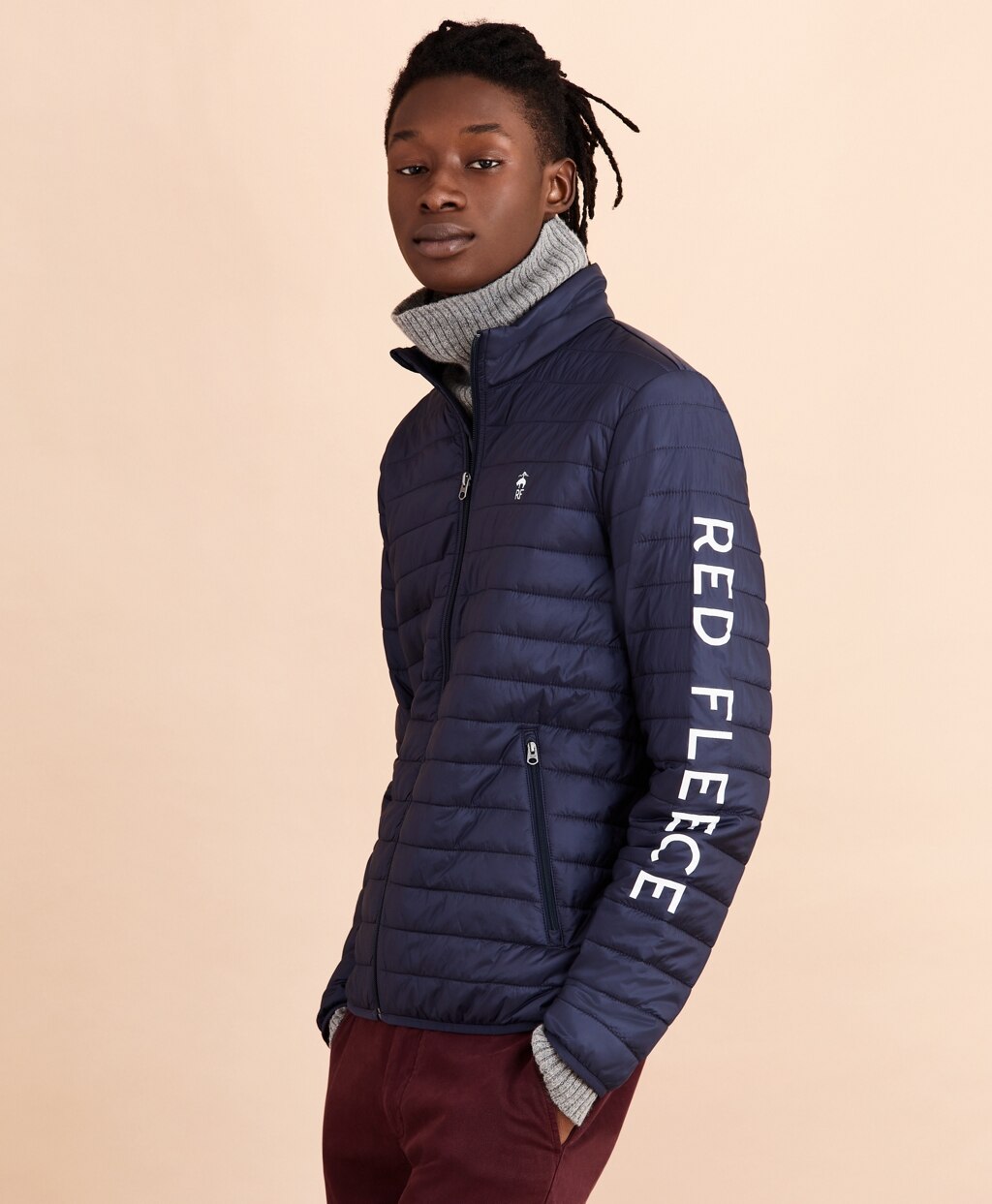 Water-Resistant Red Fleece Puffer Jacket