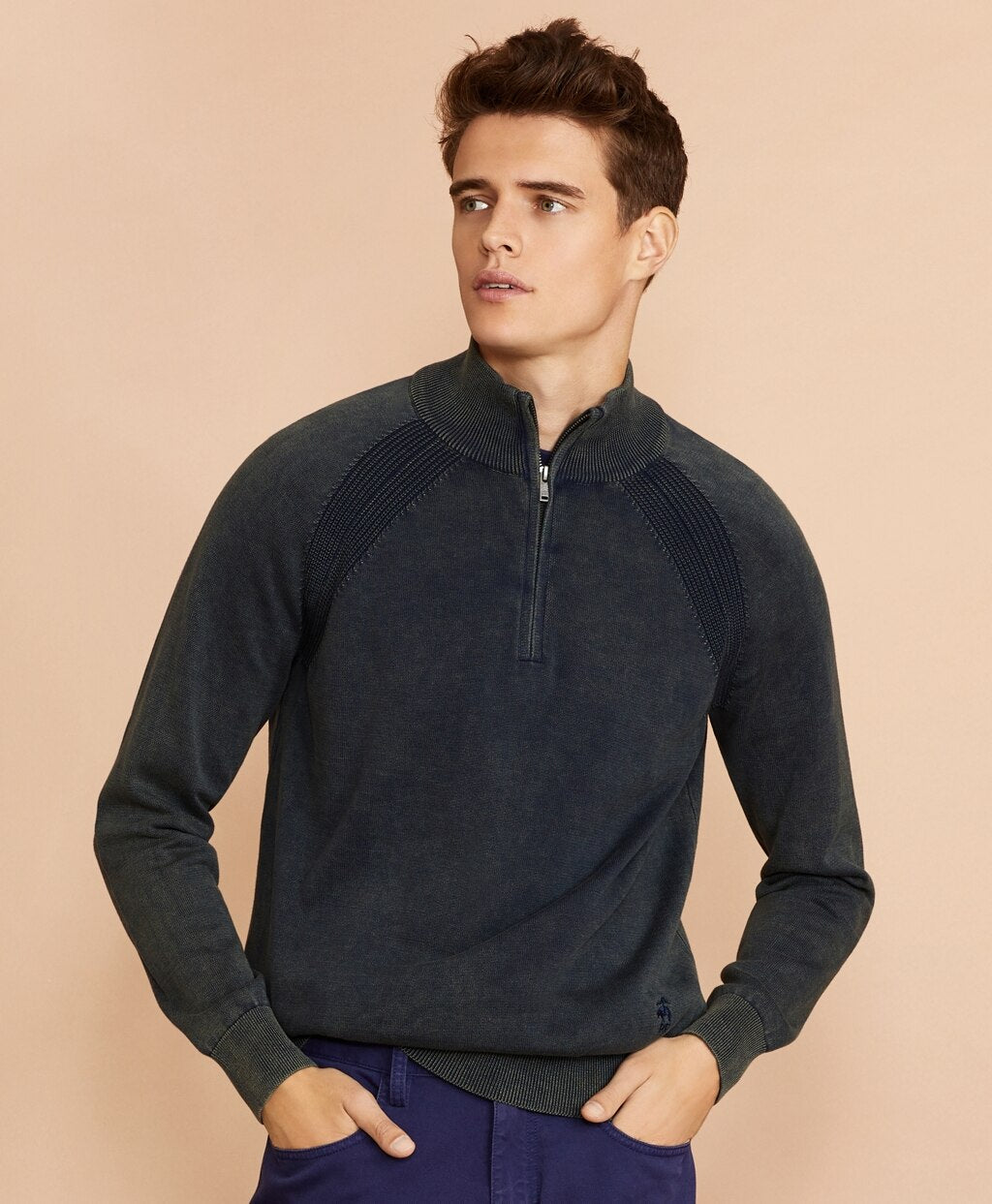 Acid Wash Half-Zip Sweater