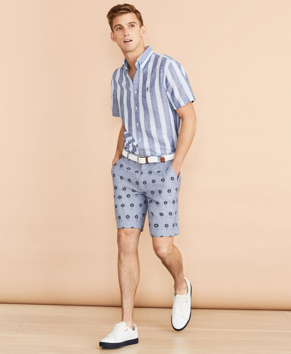 Chambray Flower Print Shorts
