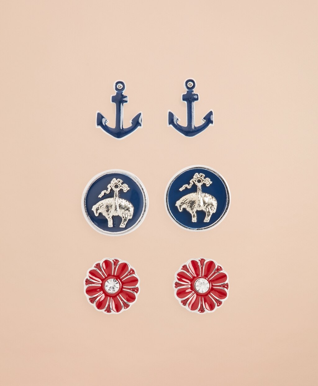 Enamel Stud Earrings - Set of Three