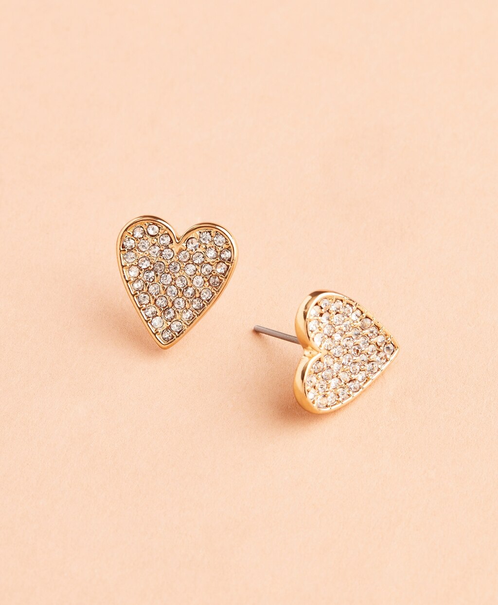 Crystal-Covered Heart Stud Earrings