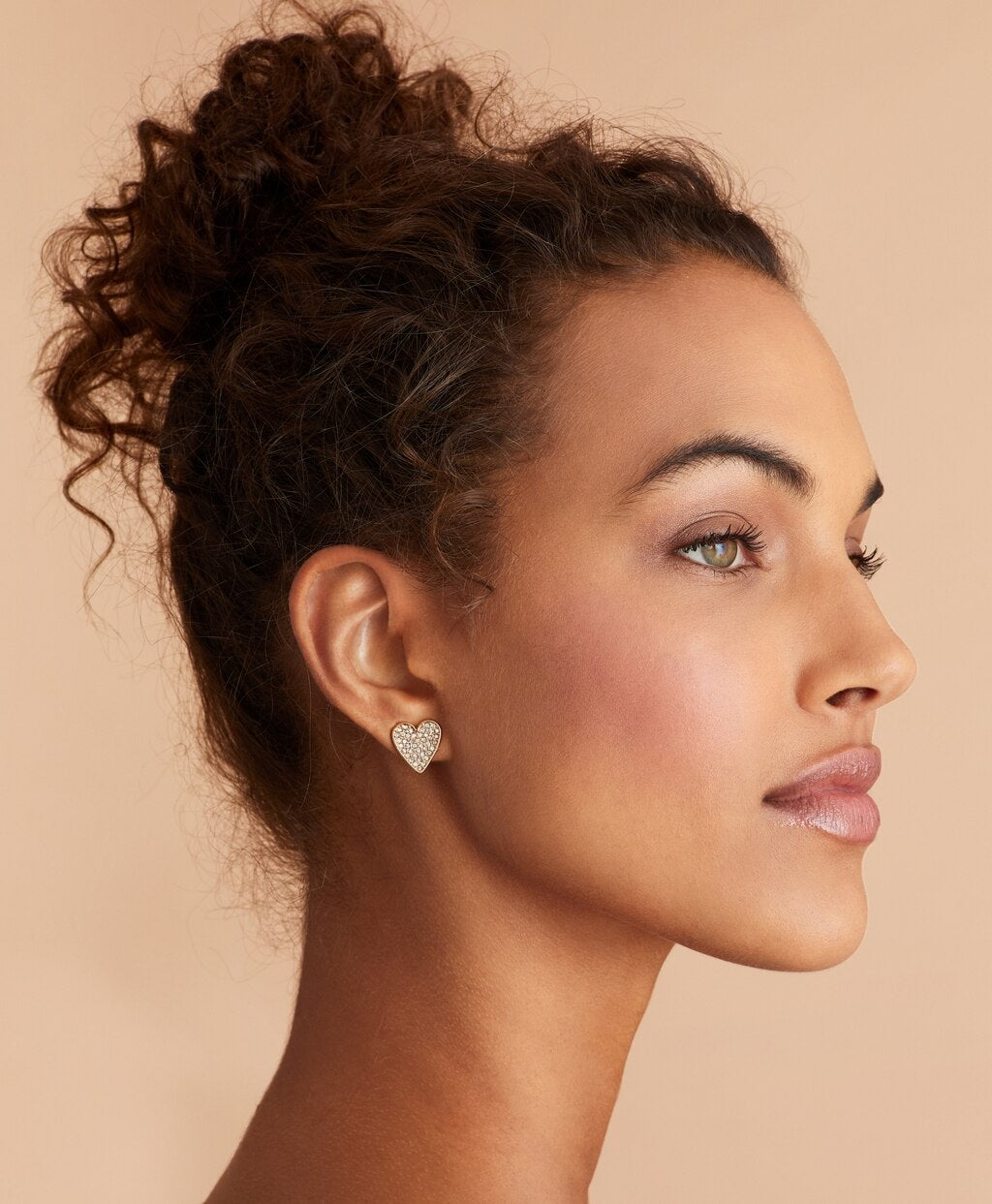 Crystal-Covered Heart Stud Earrings