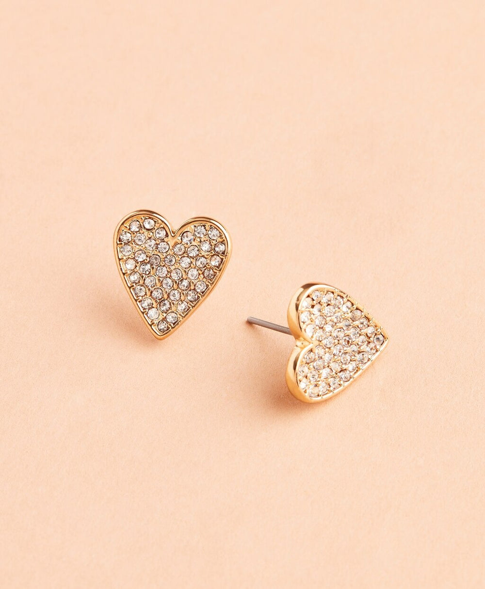 Crystal-Covered Heart Stud Earrings