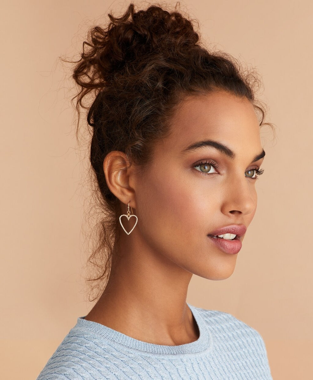 Crystal-Covered Heart Drop Earrings
