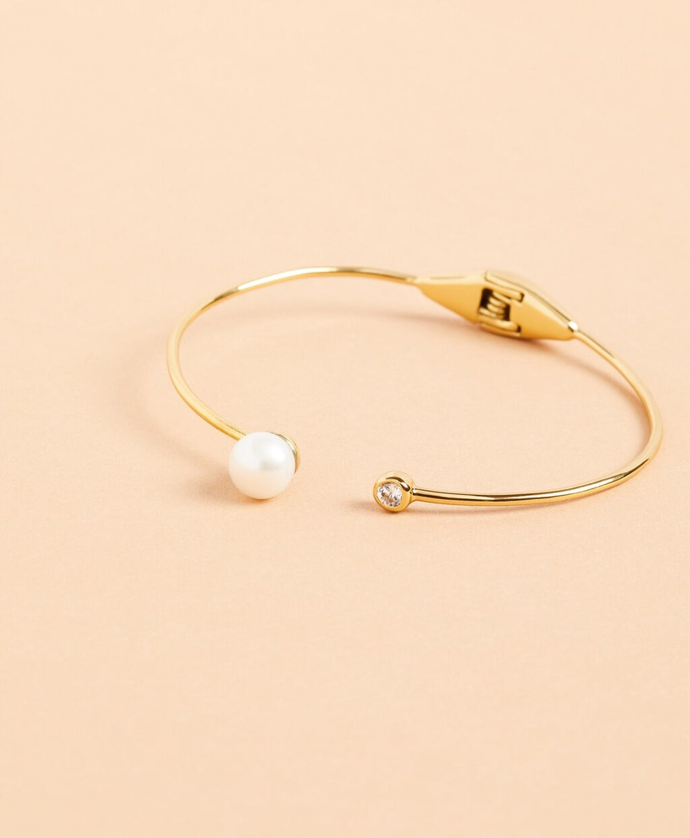 Demi-Fine Freshwater Pearl & Crystal Cuff Bracelet